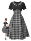 [Pré-vente] Robe patchwork plissée à carreaux noire des années 1950