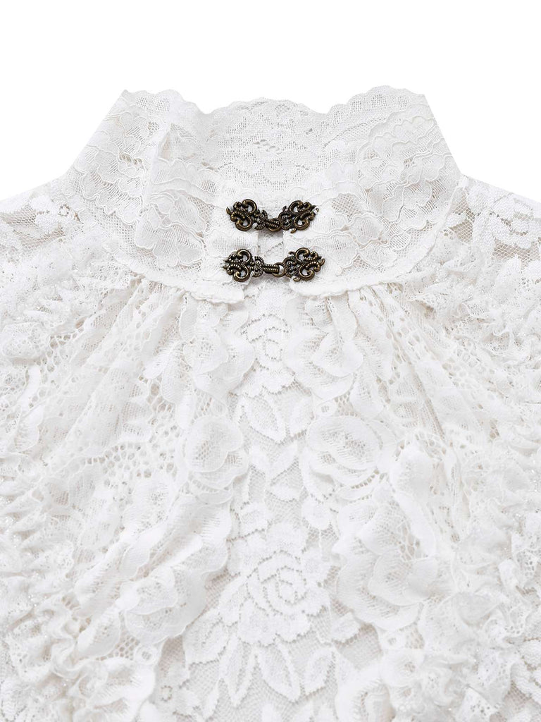 Robe victorienne blanche en dentelle à manches gigot des années 1980