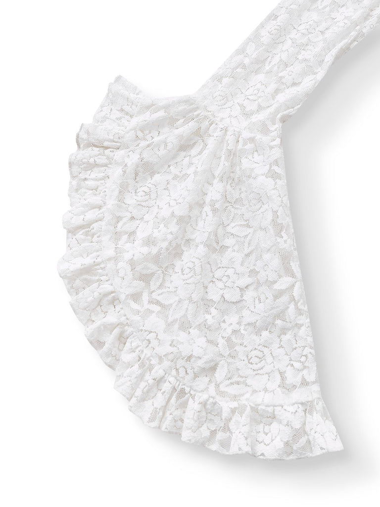 Robe victorienne blanche en dentelle à manches gigot des années 1980