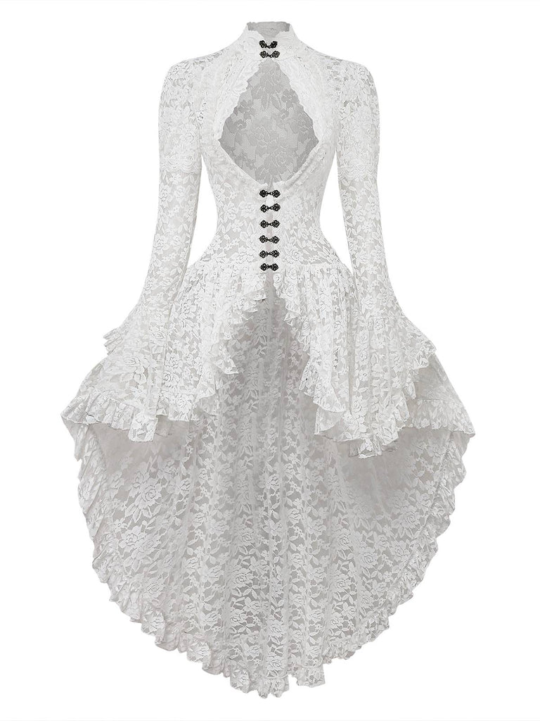 Robe victorienne blanche en dentelle à manches gigot des années 1980