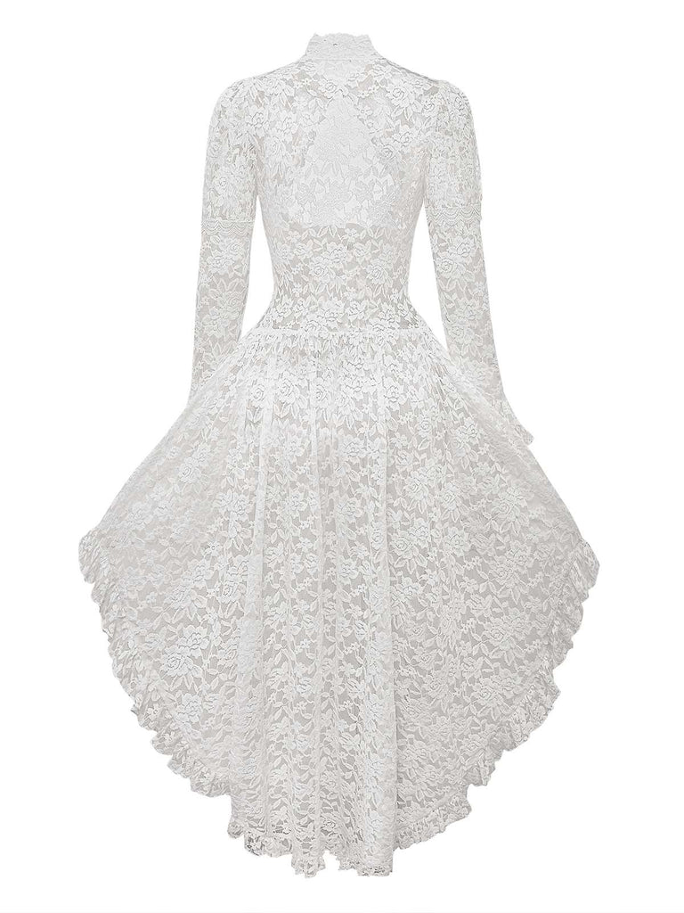 Robe victorienne blanche en dentelle à manches gigot des années 1980