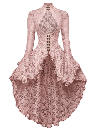 [Prévente] Robe victorienne rose en dentelle à manches gigot des années 1980