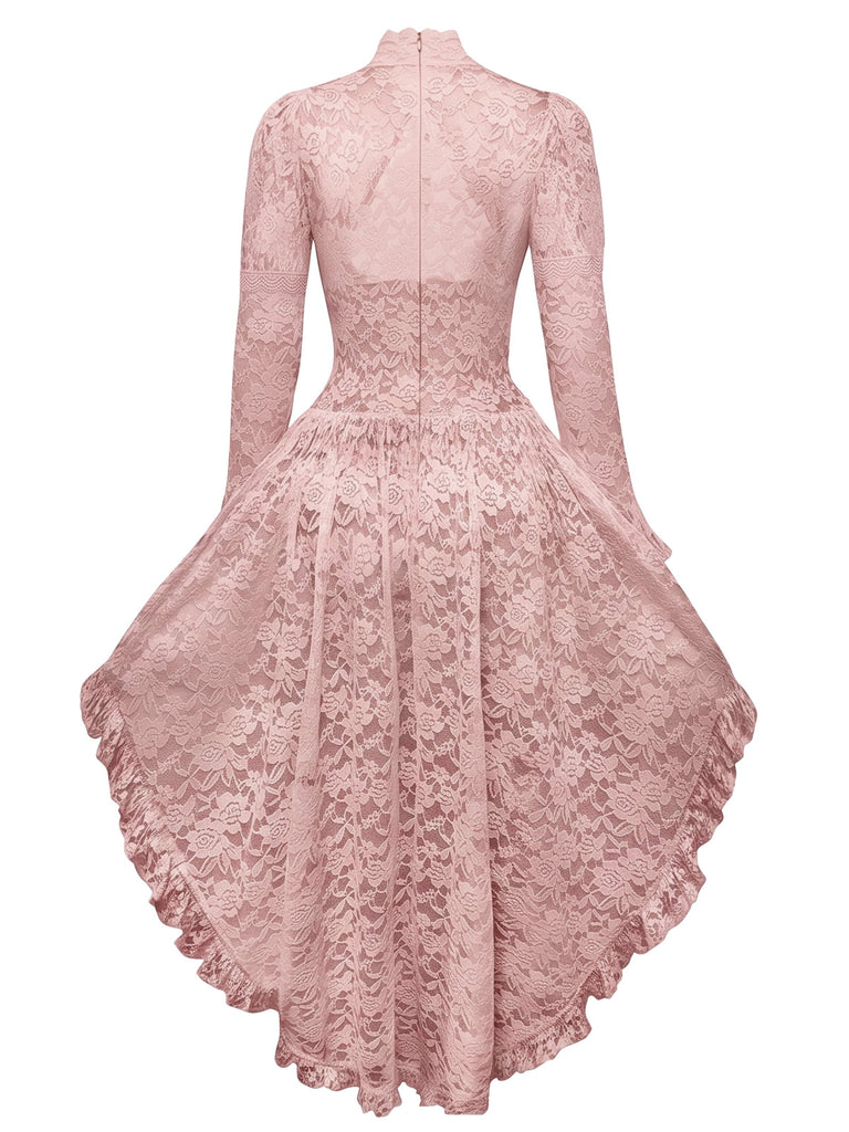 Robe victorienne noire en dentelle à manches gigot des années 1980