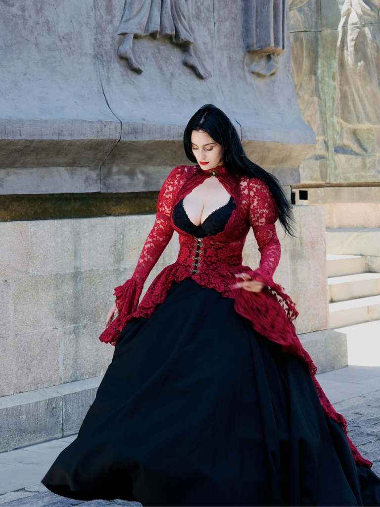 [Prévente] Robe victorienne rouge en dentelle à manches gigot des années 1980