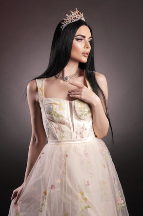 Robe en maille florale à lacets et baleines des années 1930