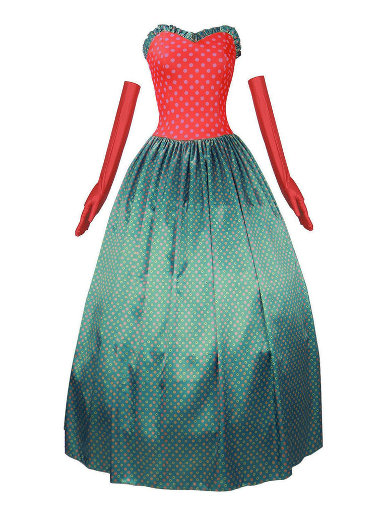 Robe bustier verte à pois style Grinch Martha Cosplay des années 1930