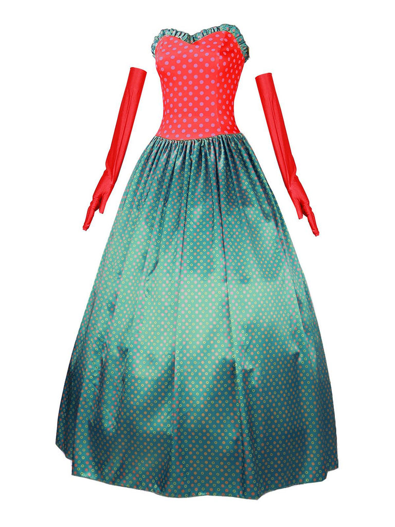 Robe bustier verte à pois style Grinch Martha Cosplay des années 1930