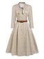 [Prévente] Robe marron à petits carreaux et manches longues années 1940