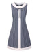 [Prévente] Robe trapèze bleu-gris à rayures et nœud années 1960
