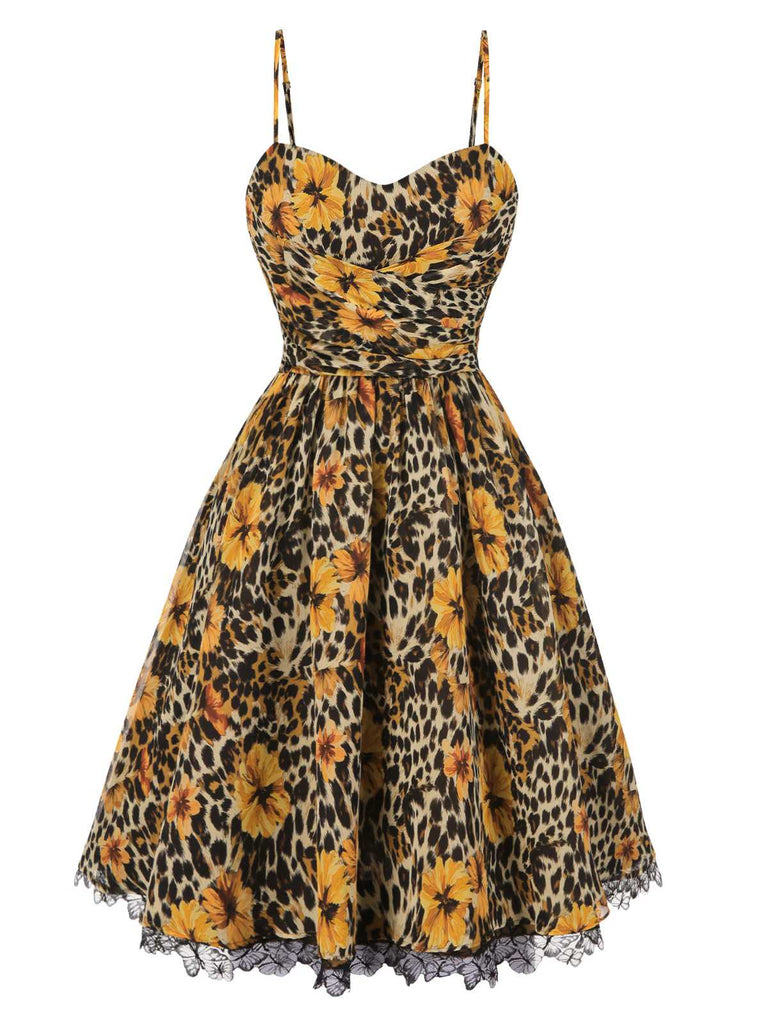 [Prévente] Robe en dentelle en léopard et papillons années 1950
