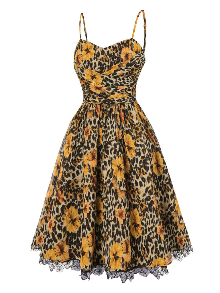 [Prévente] Robe en dentelle en léopard et papillons années 1950
