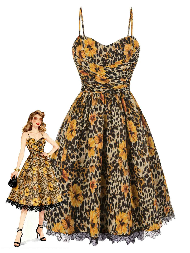 [Prévente] Robe en dentelle en léopard et papillons années 1950