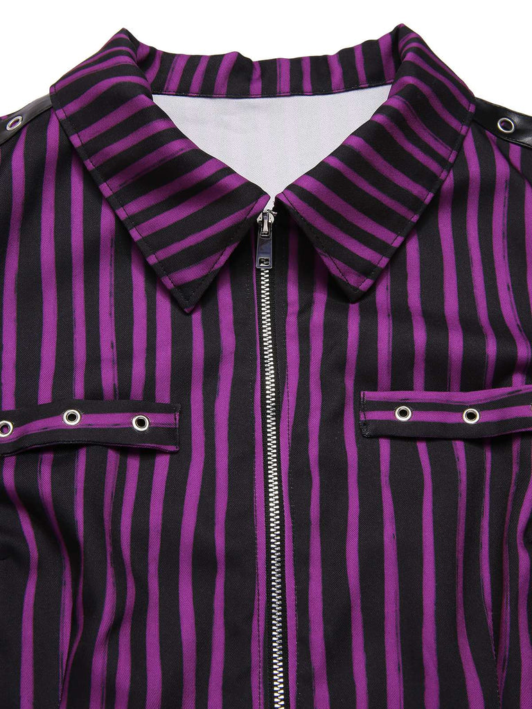 [Prévente] Mini-robe violette à rayures et ceinture style gothique des années 1940