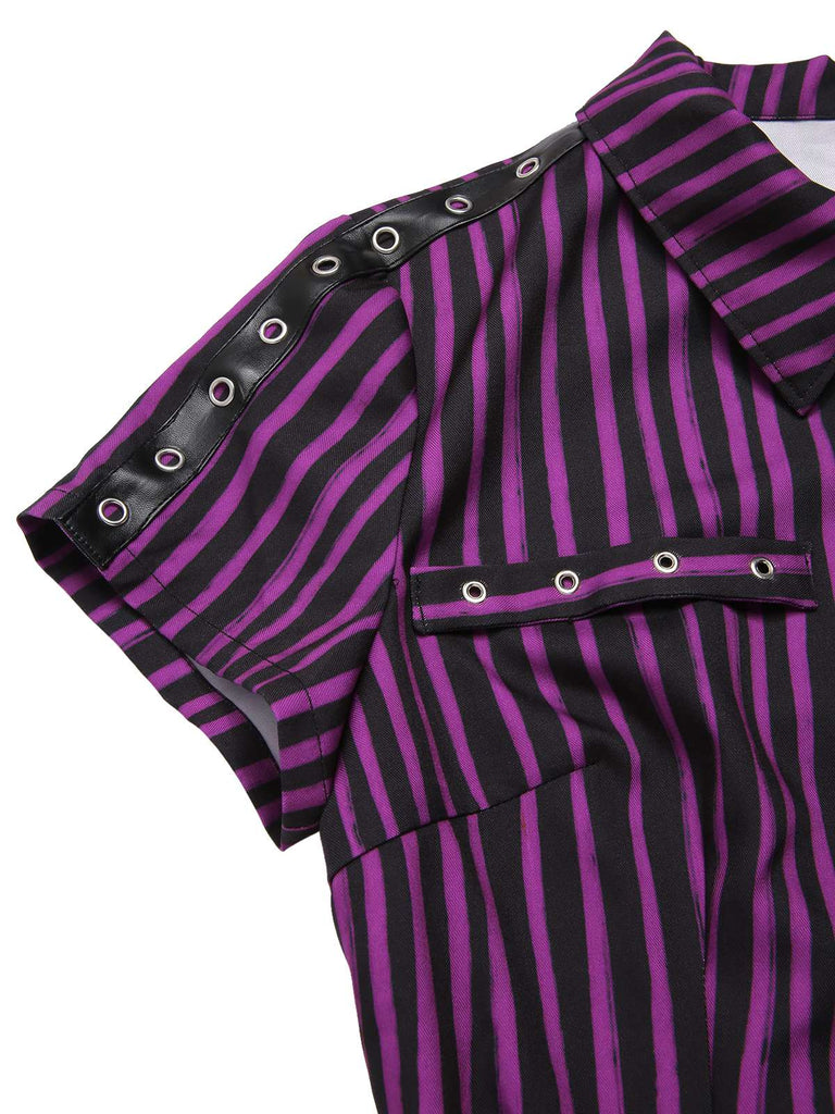 [Prévente] Mini-robe violette à rayures et ceinture style gothique des années 1940