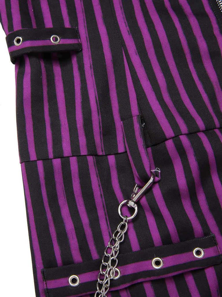 [Prévente] Mini-robe violette à rayures et ceinture style gothique des années 1940