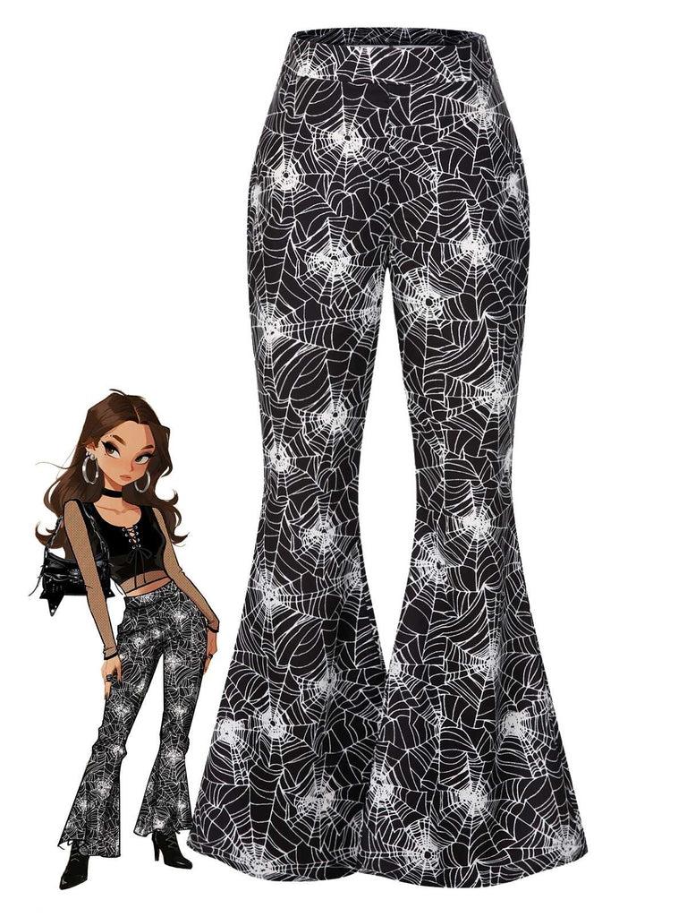 [Prévente] Pantalon évasé noire toile d'araignée Halloween années 1960