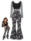 [Prévente] 2PCS Haut et pantalon évasé toile d'araignée Halloween années 60