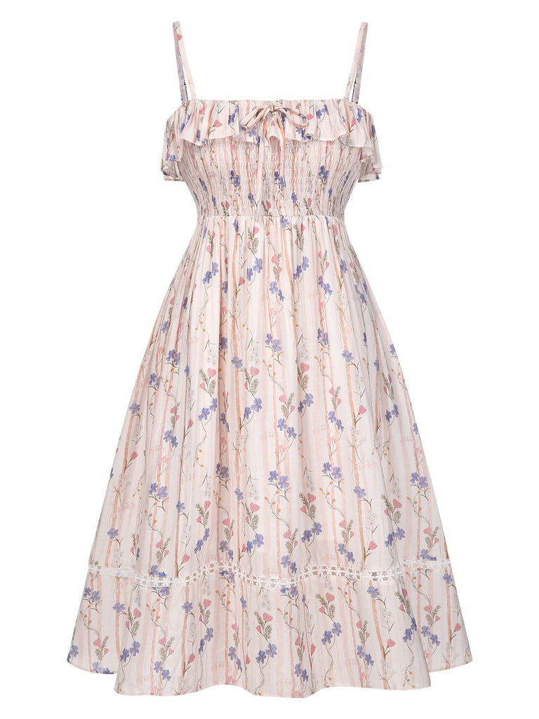 [Prévente] [Grande taille] Robe rose à volants floral années 1970