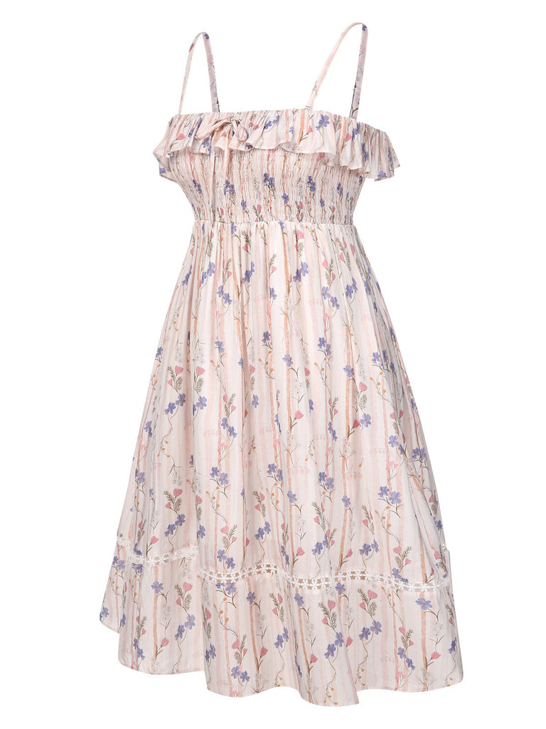 [Prévente] [Grande taille] Robe rose à volants floral années 1970