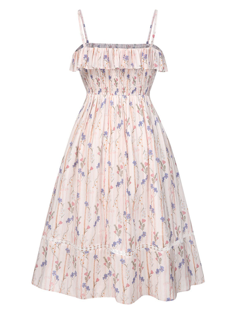 [Prévente] [Grande taille] Robe rose à volants floral années 1970