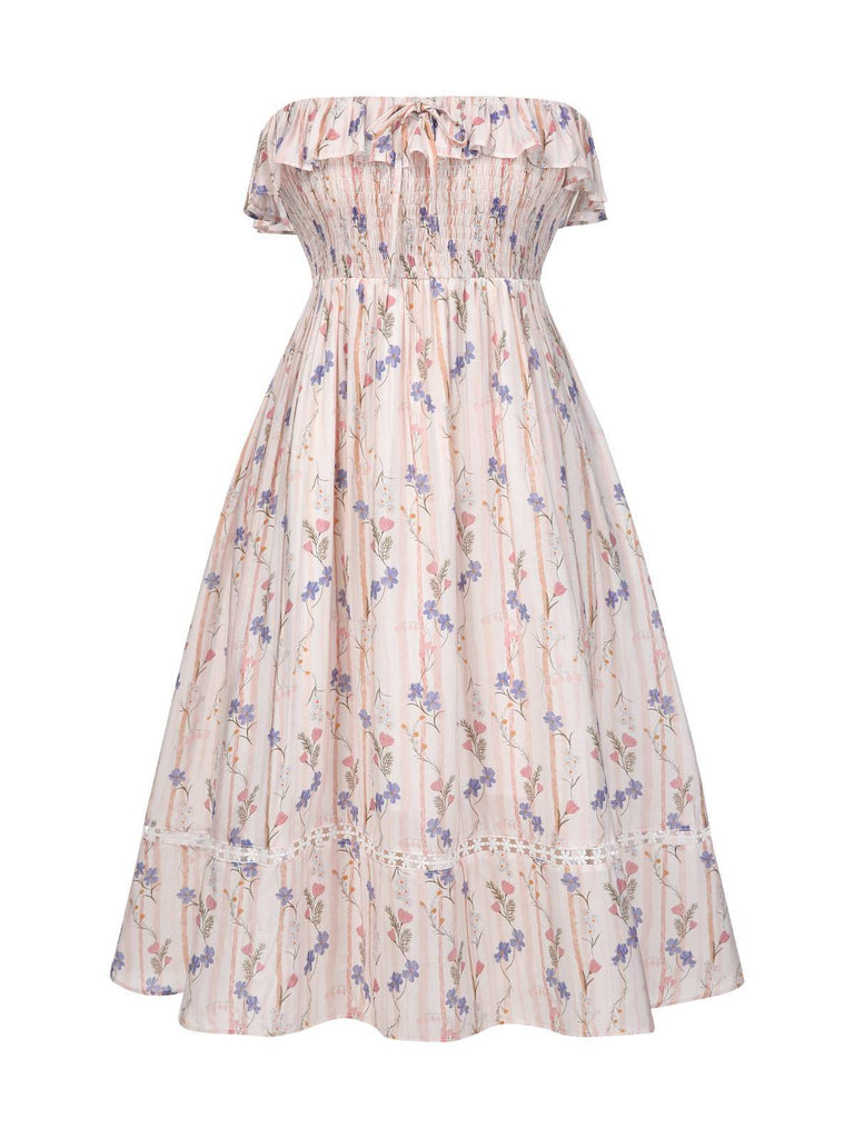 [Prévente] [Grande taille] Robe rose à volants floral années 1970