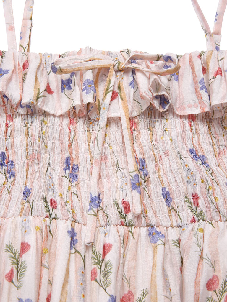 [Prévente] [Grande taille] Robe rose à volants floral années 1970