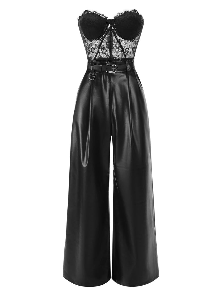 [Prévente] Combinaison bandeau noire en cuir et dentelle années 1930