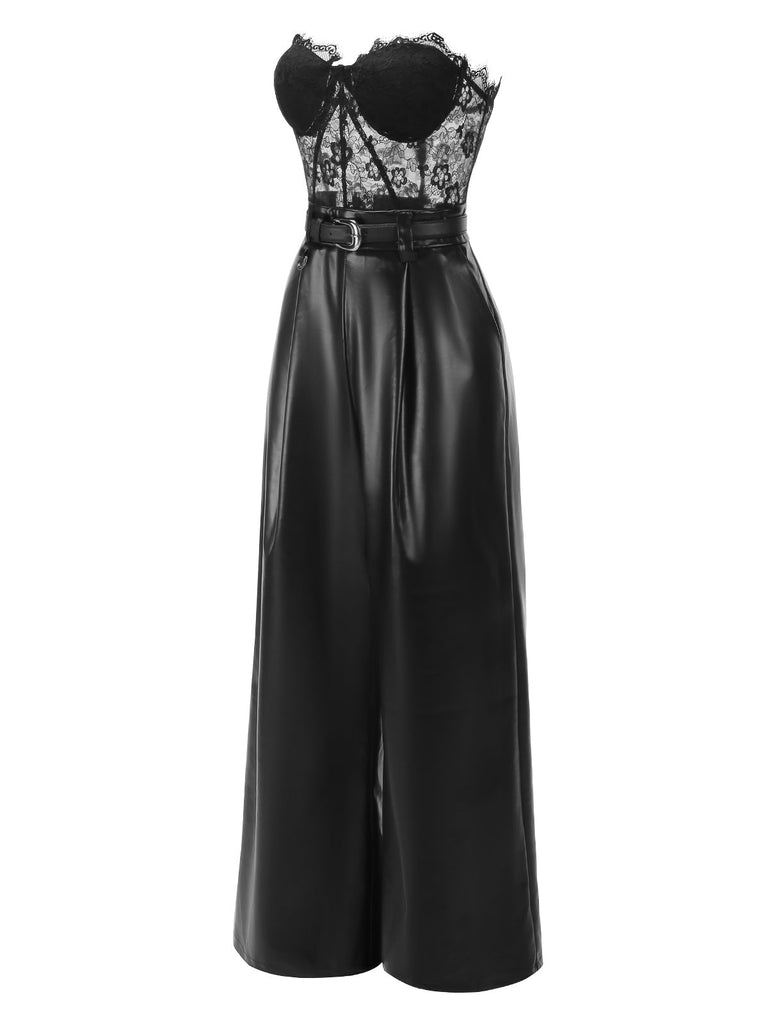 [Prévente] Combinaison bandeau noire en cuir et dentelle années 1930