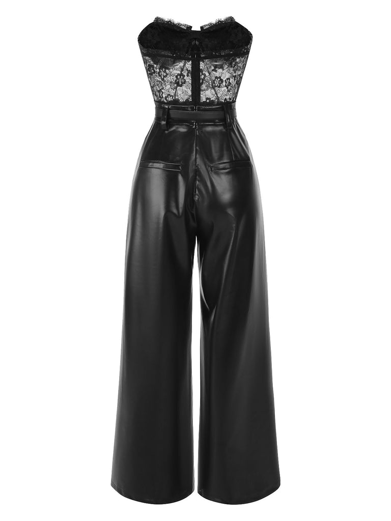 [Prévente] Combinaison bandeau noire en cuir et dentelle années 1930