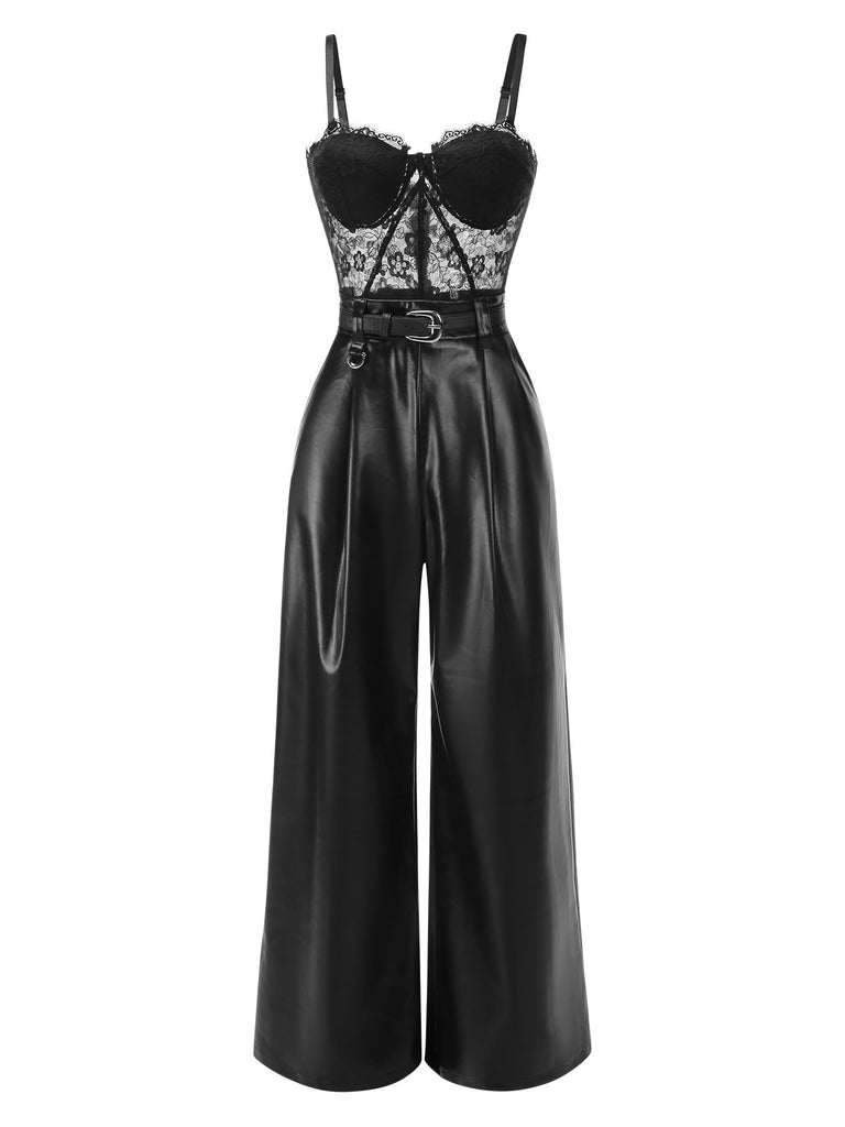 [Prévente] Combinaison bandeau noire en cuir et dentelle années 1930