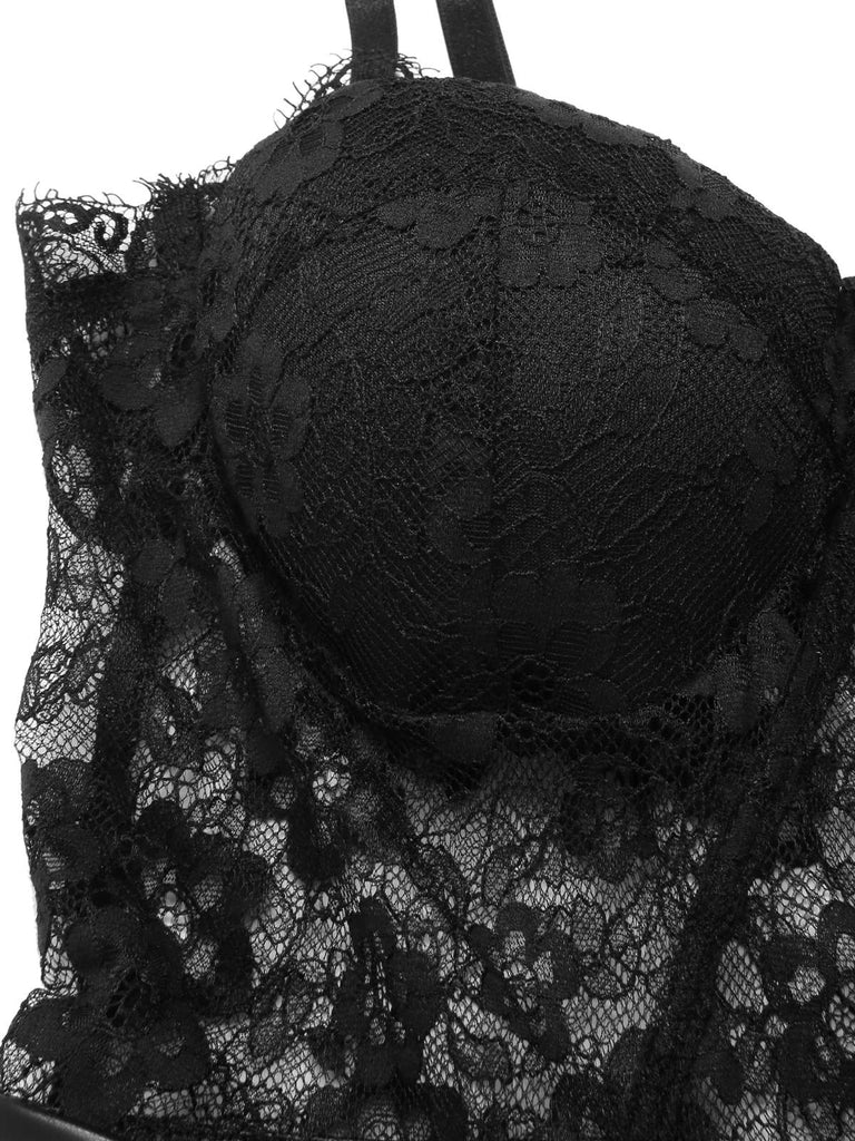 [Prévente] Combinaison bandeau noire en cuir et dentelle années 1930