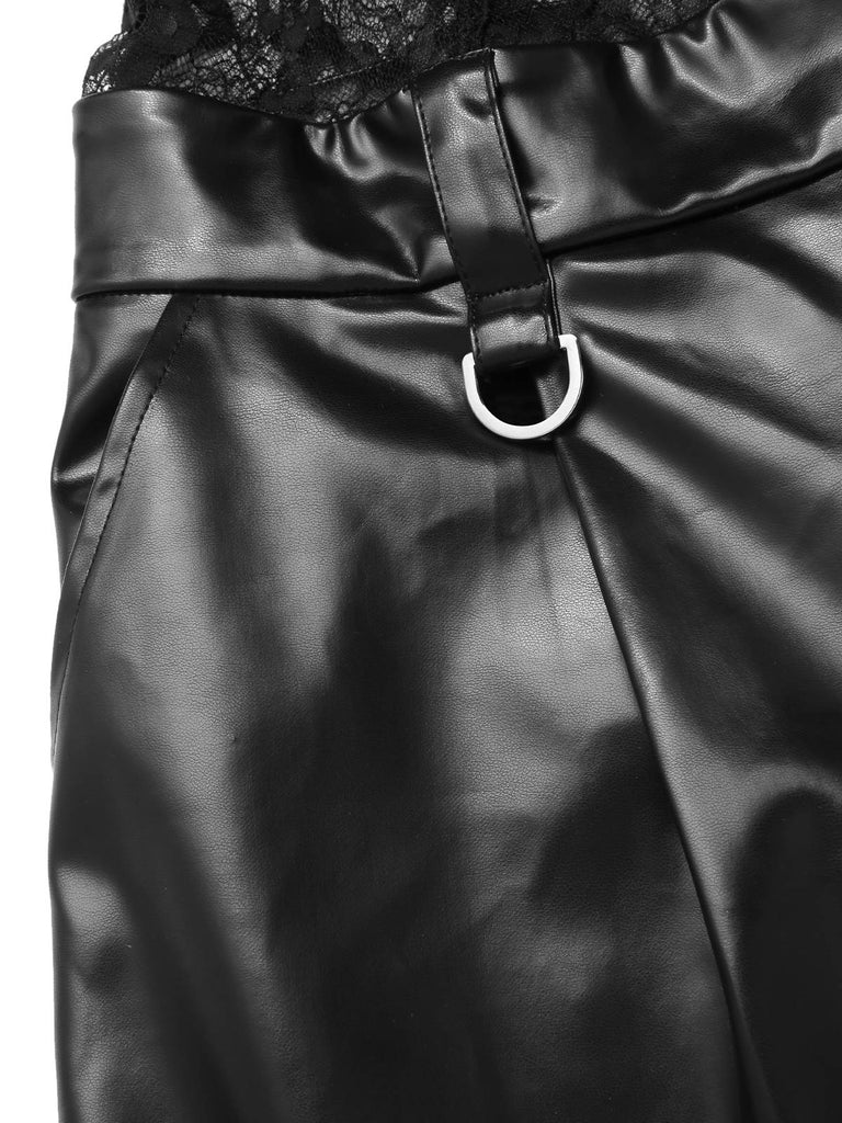 [Prévente] Combinaison bandeau noire en cuir et dentelle années 1930