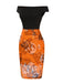 [Prévente] Robe orange et noire épaules dénudées motif château des années 1960