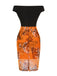 [Prévente] Robe orange et noire épaules dénudées motif château des années 1960