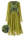 [Prévente] Robe en mousseline brodée style fée elfe vert jaune des années 1970