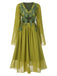 [Prévente] Robe en mousseline brodée style fée elfe vert jaune des années 1970
