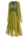 [Prévente] Robe en mousseline brodée style fée elfe vert jaune des années 1970