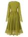 [Prévente] Robe en mousseline brodée style fée elfe vert jaune des années 1970