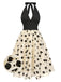 [Prévente] Robe dos nu en maille roses floqué beige des années 1950