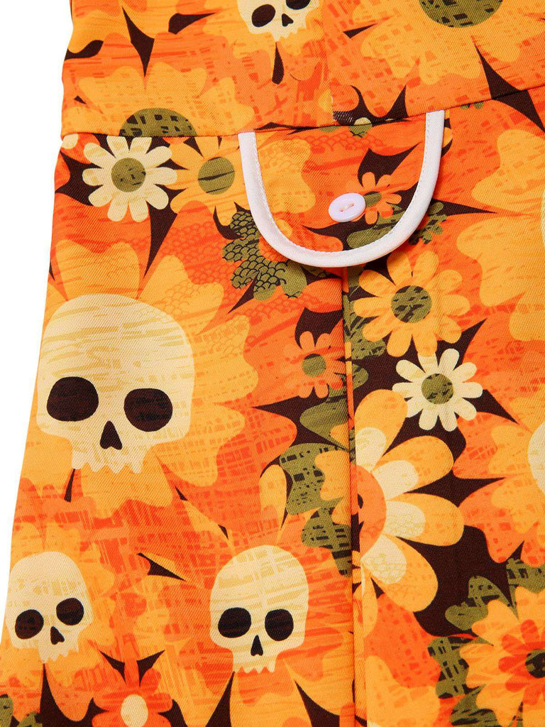 [Prévente] Robe orange fleurl et crâne Halloween années 1960