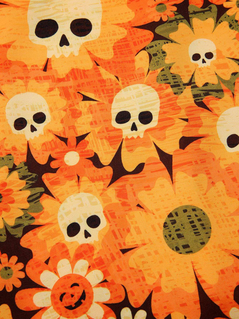 [Prévente] Robe orange fleurl et crâne Halloween années 1960