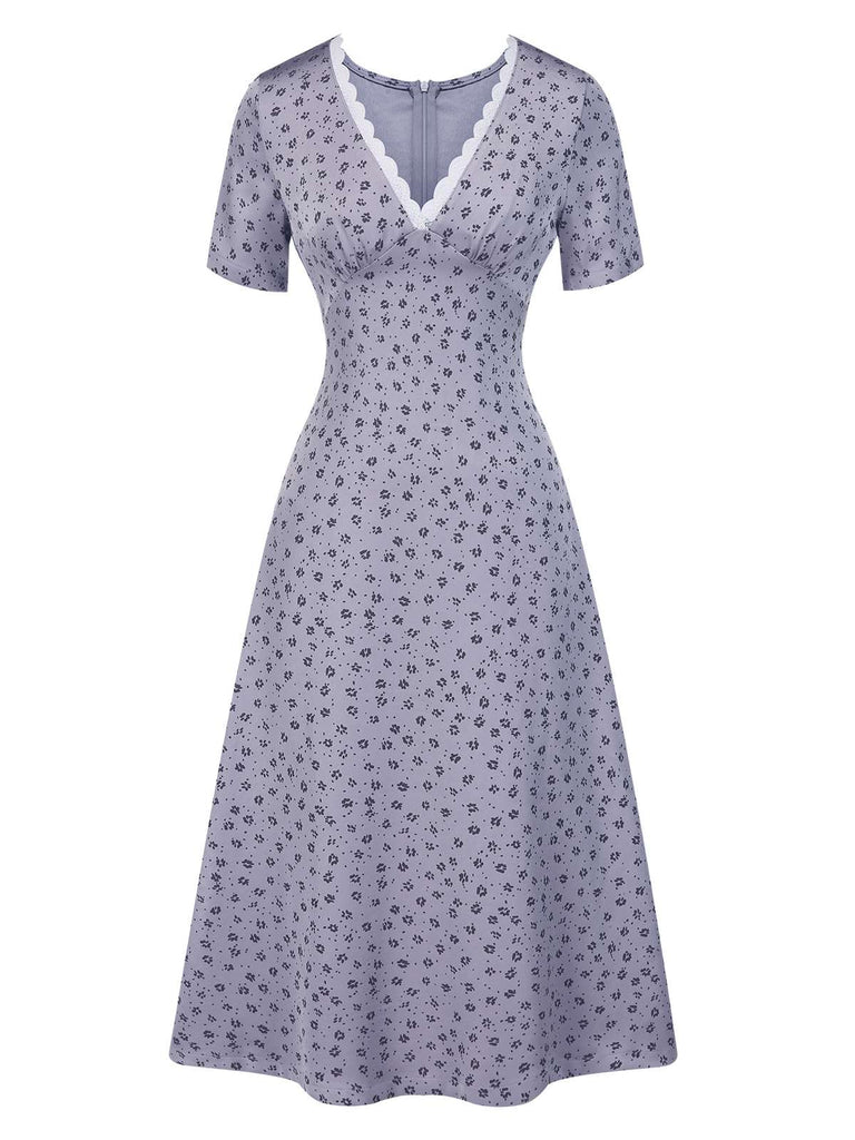 [Prévente] Robe lavande en satin fleurs et dentelle années 1940
