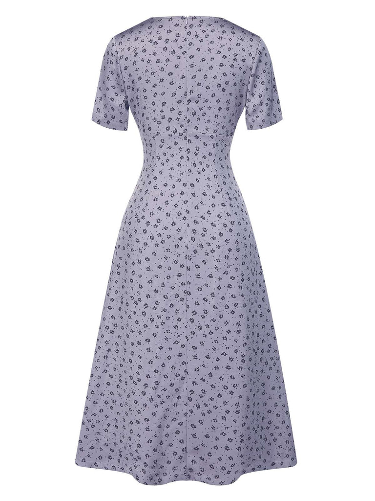 [Prévente] Robe lavande en satin fleurs et dentelle années 1940