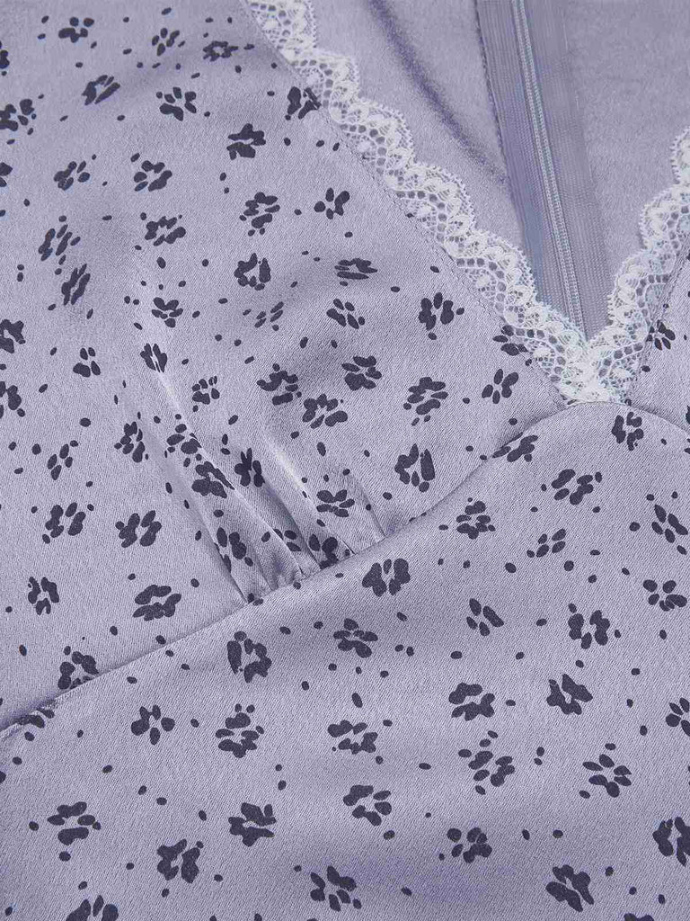 [Prévente] Robe lavande en satin fleurs et dentelle années 1940
