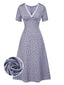 [Prévente] Robe lavande en satin fleurs et dentelle années 1940