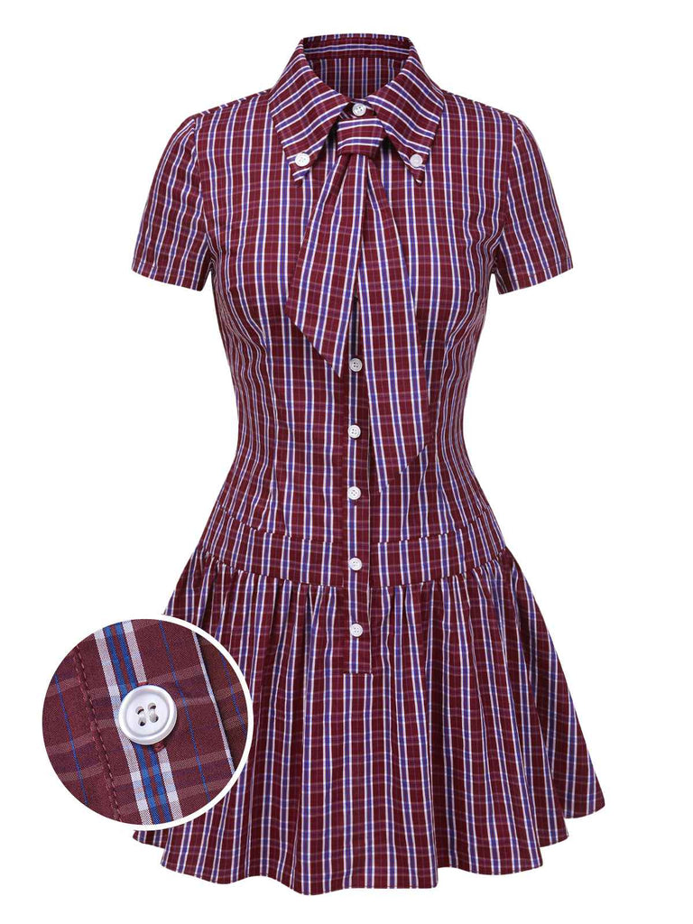 [Pré-vente] Robe rouge à rayures et col cravate des années 40