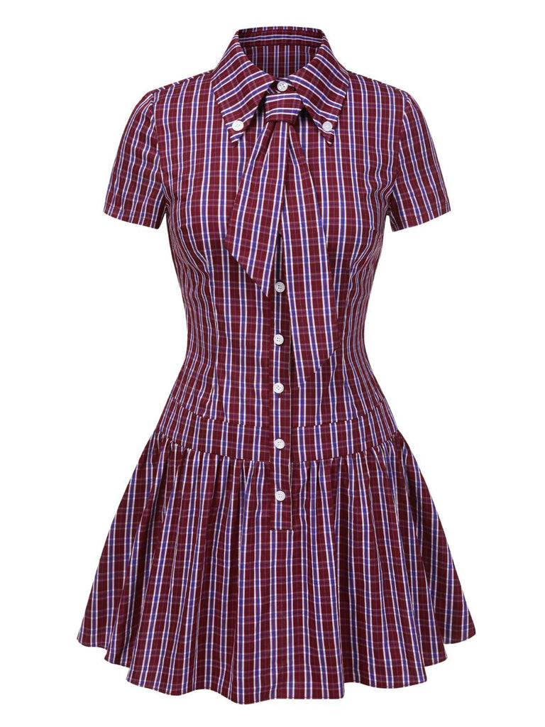 [Pré-vente] Robe rouge à rayures et col cravate des années 40