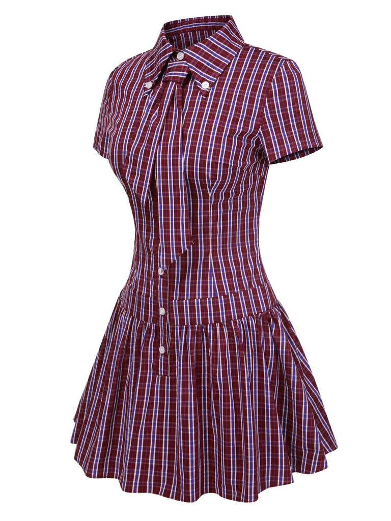 [Pré-vente] Robe rouge à rayures et col cravate des années 40