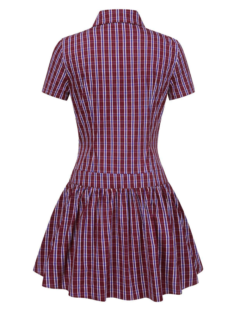 [Pré-vente] Robe rouge à rayures et col cravate des années 40