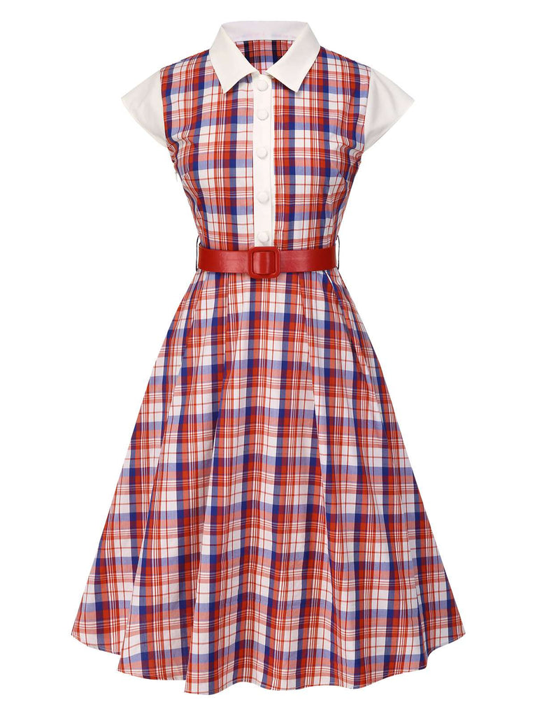 [Prévente] Robe rouge à carreaux et manches courtes années 40